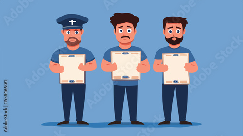 Arrested Male Criminal Holding Blank Board Flat Vector Image