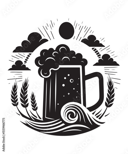 Beer mug of beer silhouette vector Illustration isolated on white background.