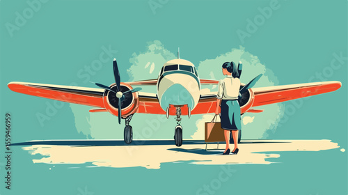 Creative Collaboration: Artist Girl and Businessman Drawing Retro Plane