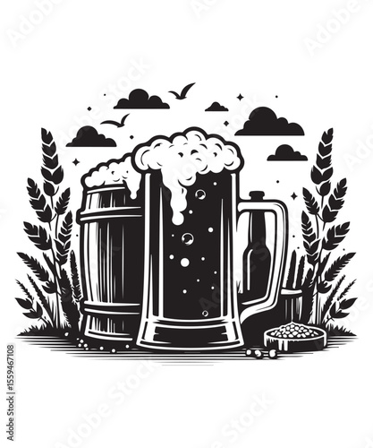Beer mug of beer silhouette vector Illustration isolated on white background.