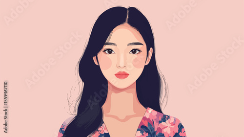 Elegant Asian Beauty Woman Character Flat Vector Illustration