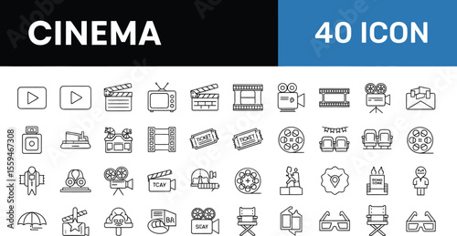 Cinema & Film: Modern Black Line Icons Set
