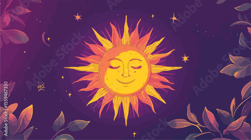 Astrology Sun Magic Flat Vector Illustration