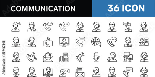 Communication Essentials: Modern Black Line Icons Set