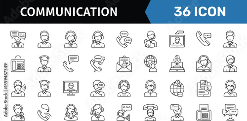 Communication Essentials: Modern Black Line Icons Set