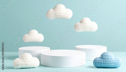 Knitted ornaments and empty spaces for exhibitions that create a winter atmosphere.