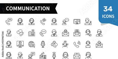 Communication Essentials: Modern Black Line Icons Set