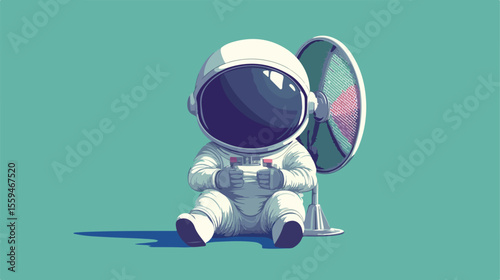 Astronaut Helmet in Front of Fan Character: Futuristic Space Exploration Concept