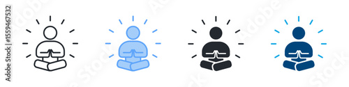 Mindfulness Icon Set Multiple Style. Designed In Outline, Blue, Glyph, Dual Tone