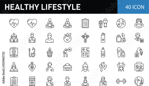 Healthy Lifestyle: Essential Black Line Icons Set