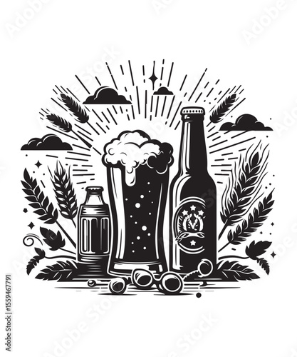 Beer mug of beer silhouette vector Illustration isolated on white background.
