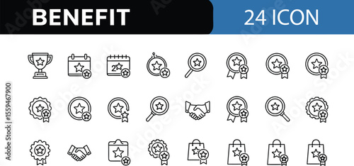 Benefit & Rewards: 30 Minimalist Black Line Icons Set