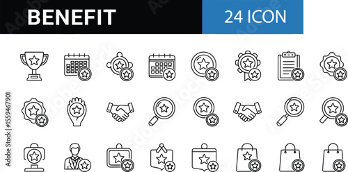 Benefit & Rewards: 30 Minimalist Black Line Icons Set