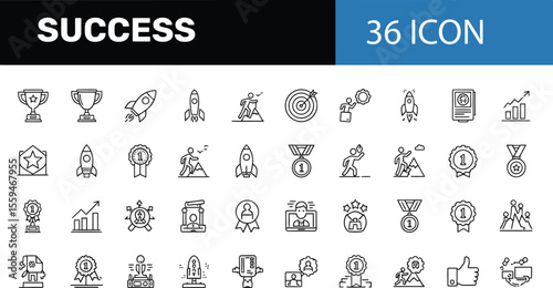 Success Achieved: Minimalist Black Line Icons Set