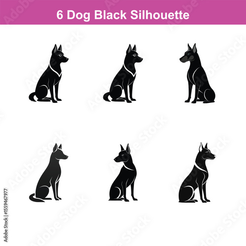 A black dog vector silhouette,Dog Breeds Silhouette Set,Dogs Icon Set