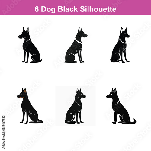 A black dog vector silhouette,Dog Breeds Silhouette Set,Dogs Icon Set