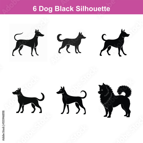A black dog vector silhouette,Dog Breeds Silhouette Set,Dogs Icon Set