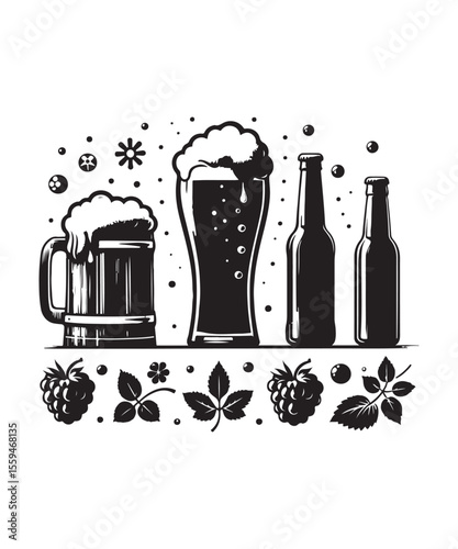 Beer mug of beer silhouette vector Illustration isolated on white background.