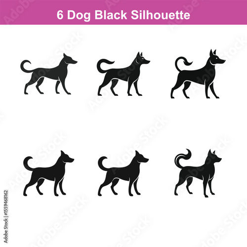 A black dog vector silhouette,Dog Breeds Silhouette Set,Dogs Icon Set
