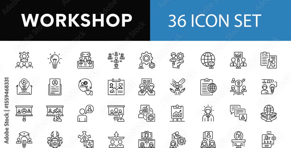 Naklejka premium Workshop Icons: Monochromatic Line Designs for Collaboration