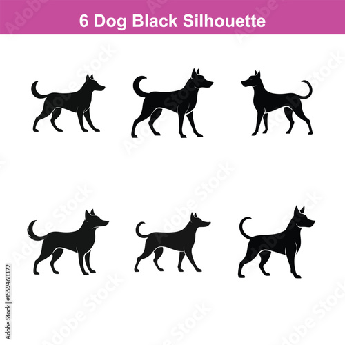 A black dog vector silhouette,Dog Breeds Silhouette Set,Dogs Icon Set