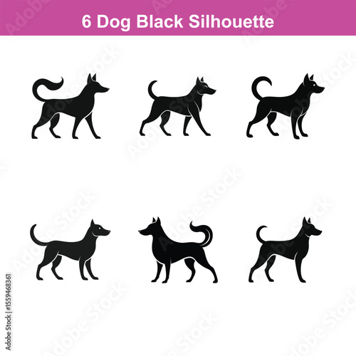 A black dog vector silhouette,Dog Breeds Silhouette Set,Dogs Icon Set