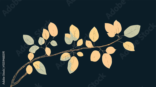 Autumn Branch with Leafs and Plants Seasonal Flat Design