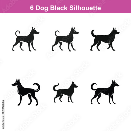 A black dog vector silhouette,Dog Breeds Silhouette Set,Dogs Icon Set