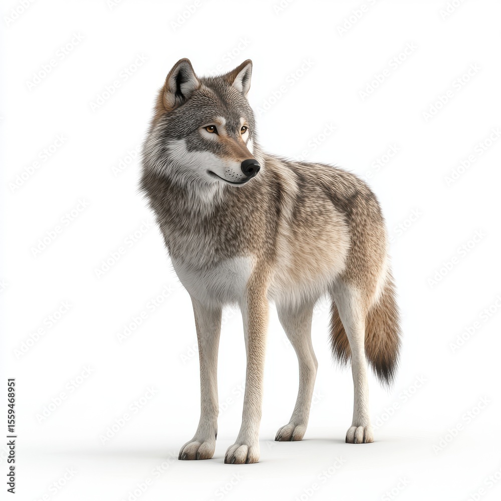 Fototapeta premium Detailed Portrait of a Gray and Tan Wolf on White Background