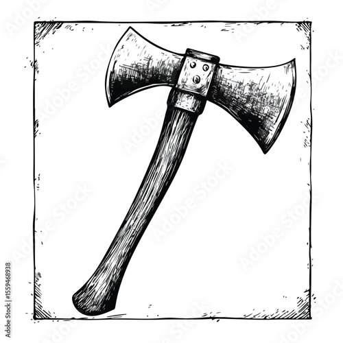 Cartoon Axe Vector and Illustration in Black and White
