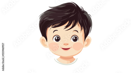 Adorable Baby Boy with Dark Hair Facing Forward in White Blanket