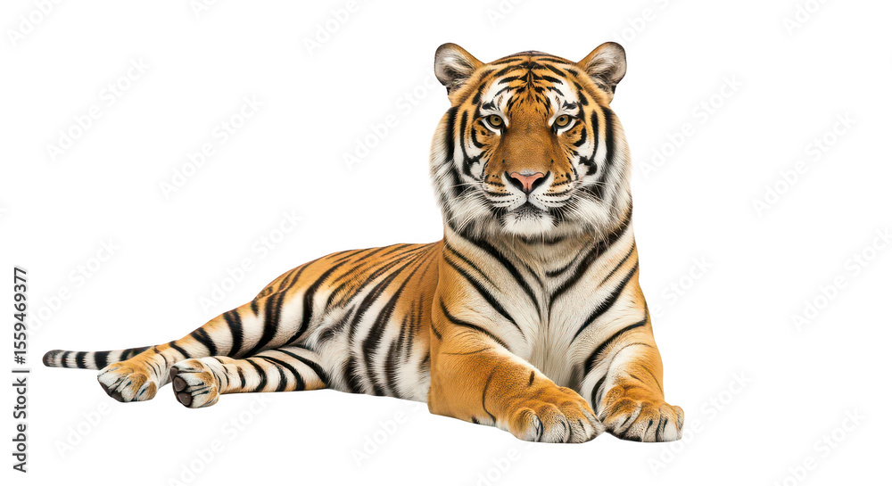 Fototapeta premium Majestic Tiger Lying Down White Background