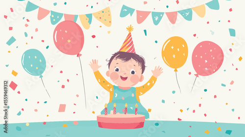 Adorable Baby Girl Celebrating Her First Birthday in a Flat Lay Composition