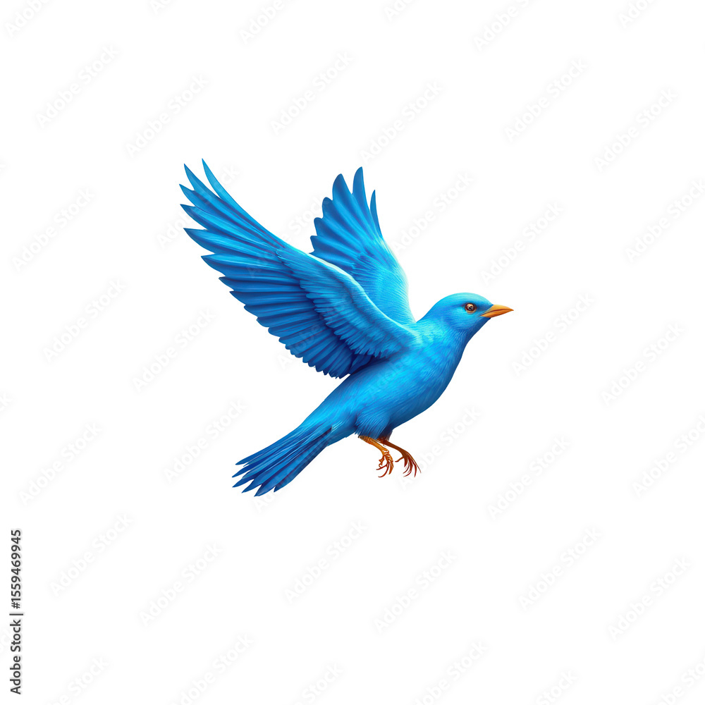 Fototapeta premium Vibrant Blue Bird in Flight with Detailed Feathers Against a Simple Background in a High-Quality Stock Image