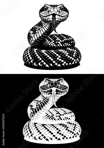 Hissing snake design black white vector line art