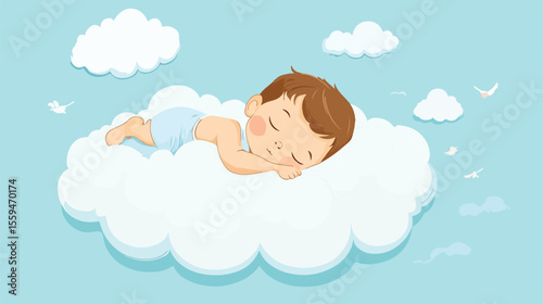 Peaceful Baby Sleeping on a Fluffy Cloud Vector Illustration