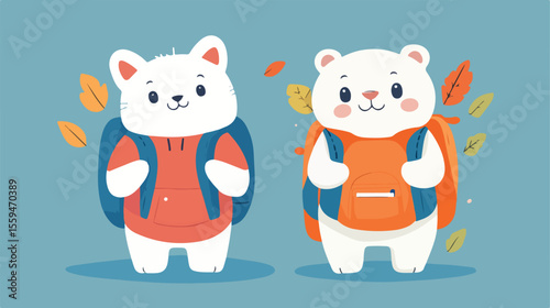 Back to School Education with Cat and Bear, Cute Animals Learning Together