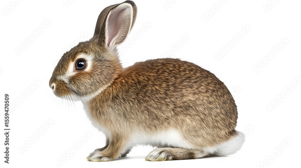 Fototapeta premium Adorable Brown Rabbit Sitting Profile View