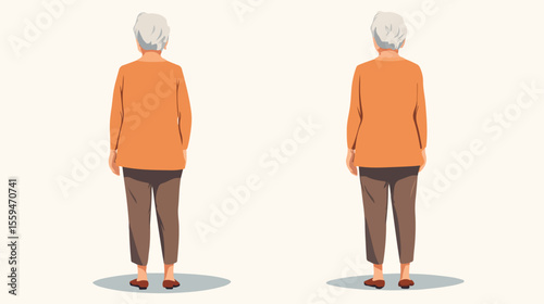Elegant Senior Woman Seen from Behind - Flat Vector Illustration