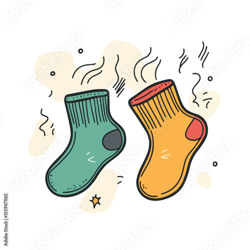 Funny Cartoon Illustration of Smelly Socks in Hand