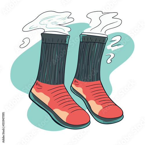 Funny Cartoon Vector Illustration of Bad Smell Socks in Hand
