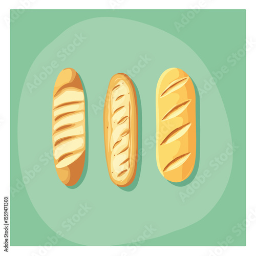 Baguette Bakery and Bread Icon Flat Style Isolated