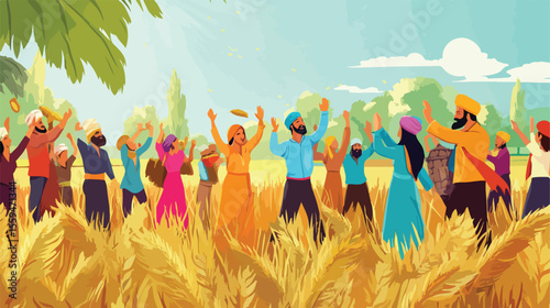 Colorful Baisakhi Celebration Agricultural Flat Vector Illustration