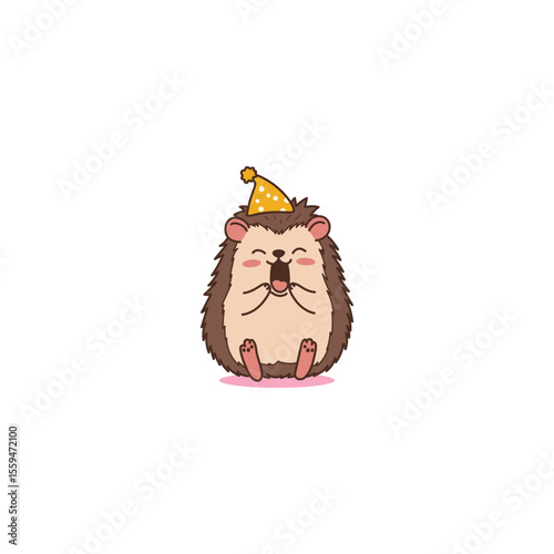 An icon of a cute cartoon hedgehog wearing a party hat and an excited expression, symbolizing celebration, fun, and a festive spirit.