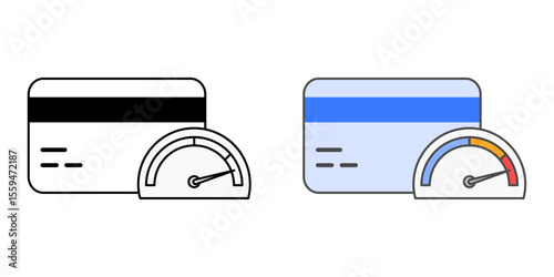 BNPL spending limit icon with credit card and gauge on red line, ideal for finance, budgeting, and payment control illustrations.