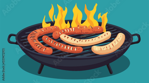 Barbecue Grill Sausages Vector Illustration