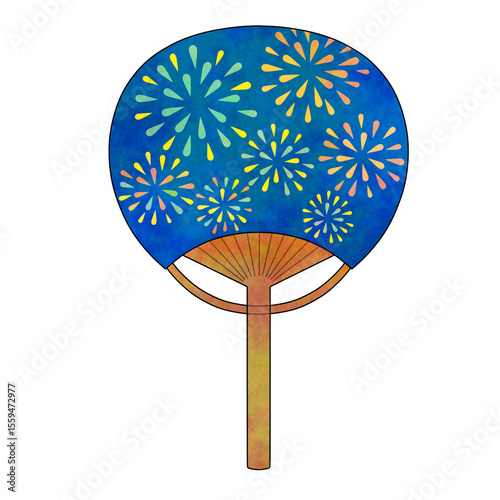 花火柄のうちわイラスト｜夏祭り・花火大会・風物詩
