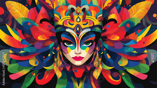 Colorful Barranquilla Carnival Rey Momo Flat Vector Illustration