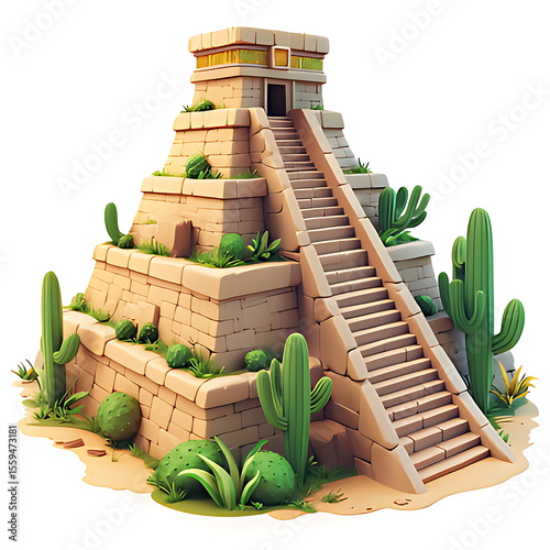 3d icon aztec temple mexico