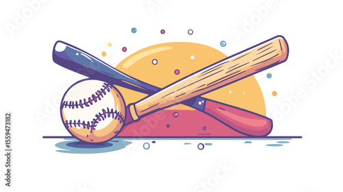 White Background Baseball Bat and Ball Icon